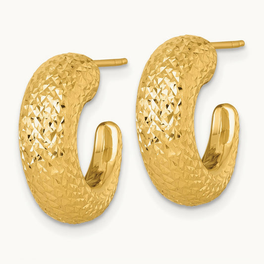 Polished Diamond-cut Post Hoop Earrings — 14K Yellow Gold