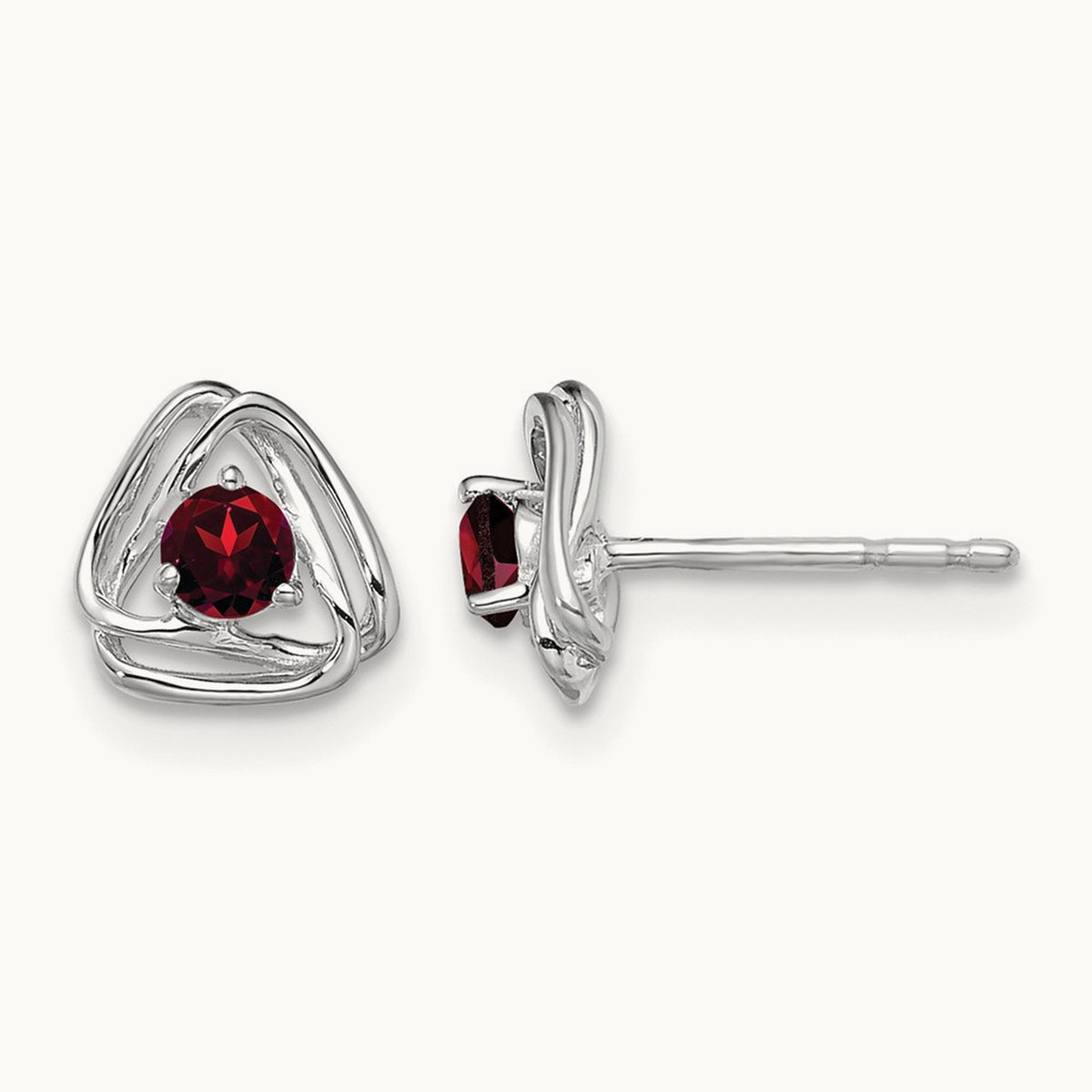 Garnet Post Earrings — 14K White Gold