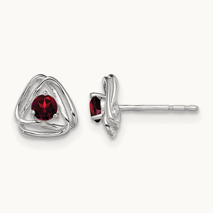 Garnet Post Earrings — 14K White Gold