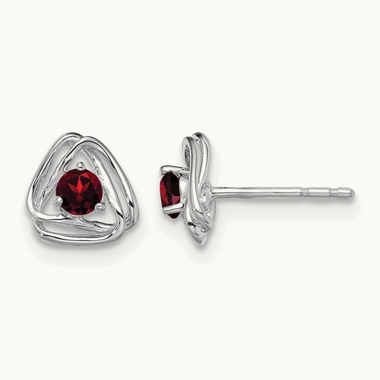 Garnet Post Earrings — 14K White Gold