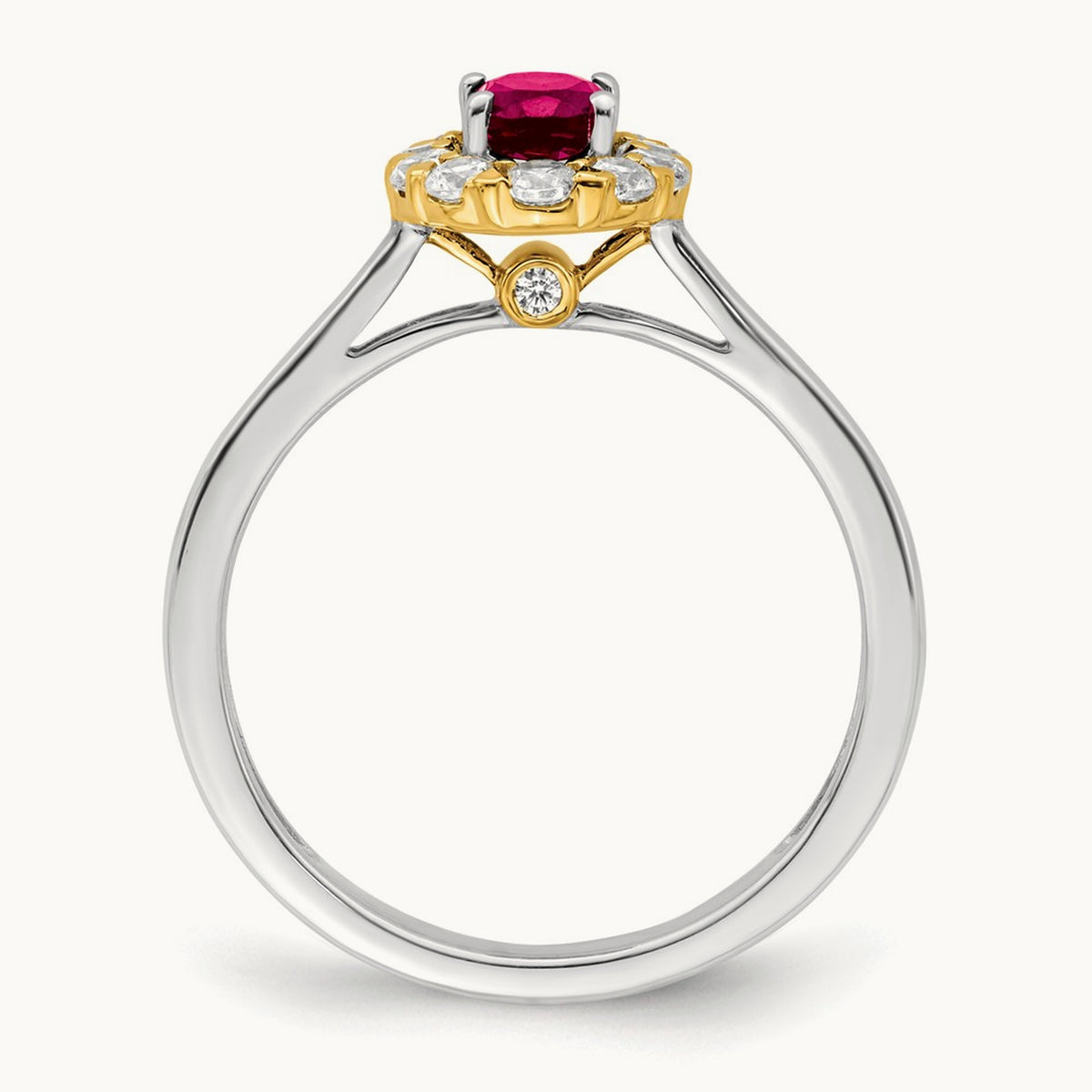 Created Ruby Halo Ring, 0.50 ct tw Lab-Grown Diamond — 14K Two-Tone