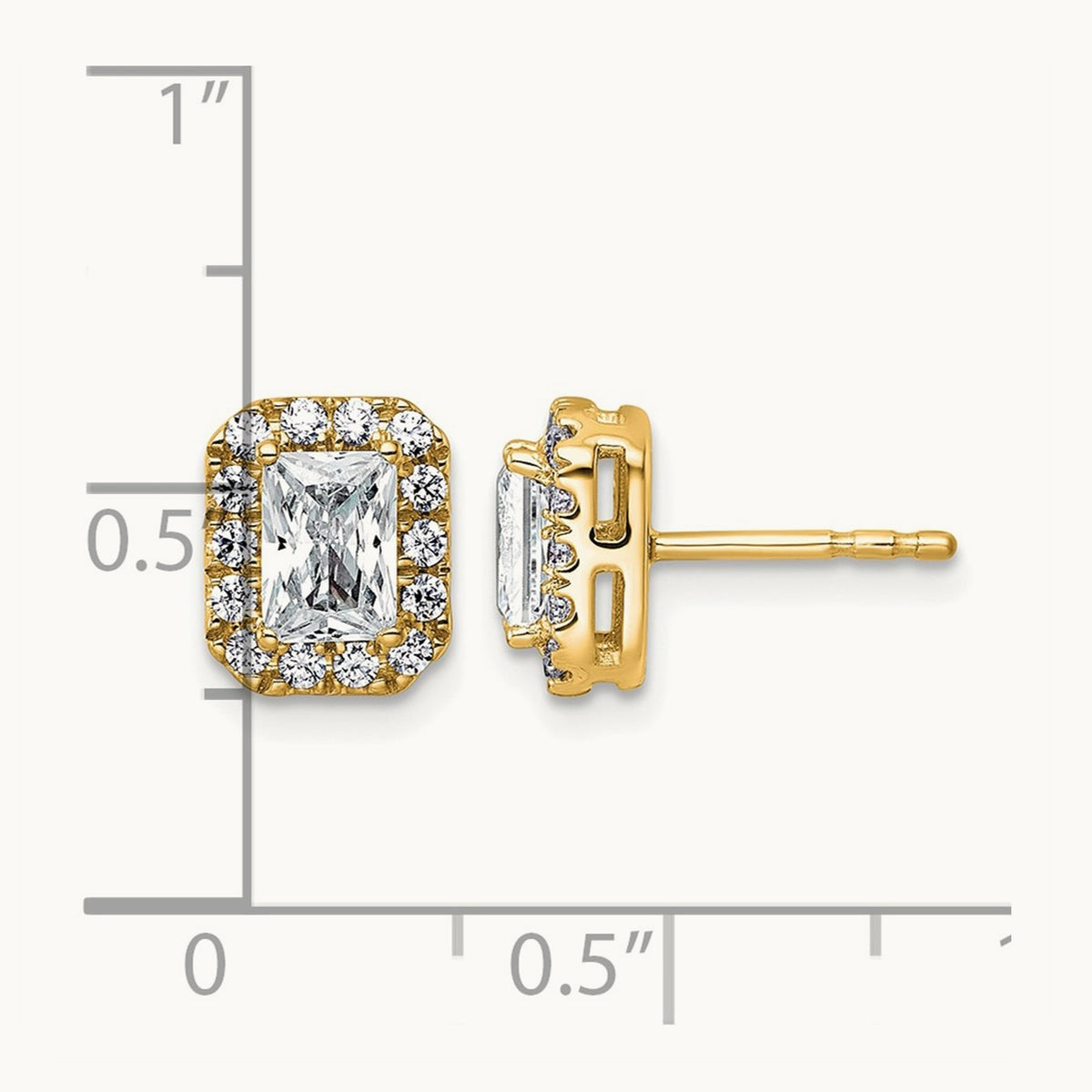 Radiant Halo Post Earrings, 0.50-8.50 ct tw Lab-Grown Diamond — 1 1/3 ct, 14K Yellow Gold