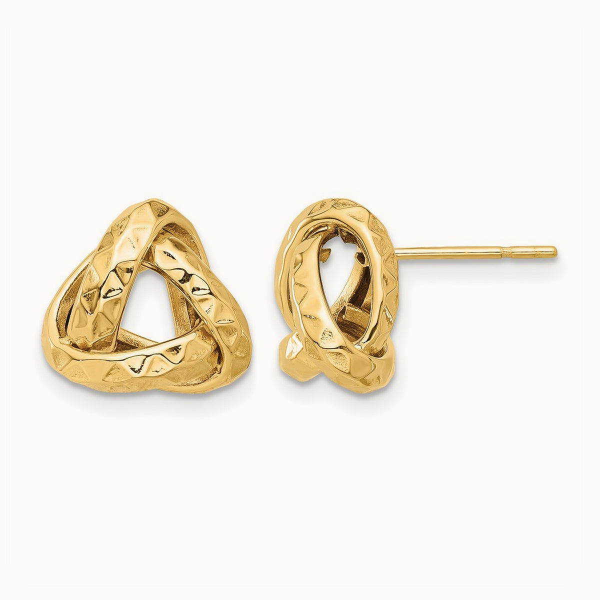 Polished and Diamond-cut Triangle Love Knot Post Earrings, 14K — Leslie's