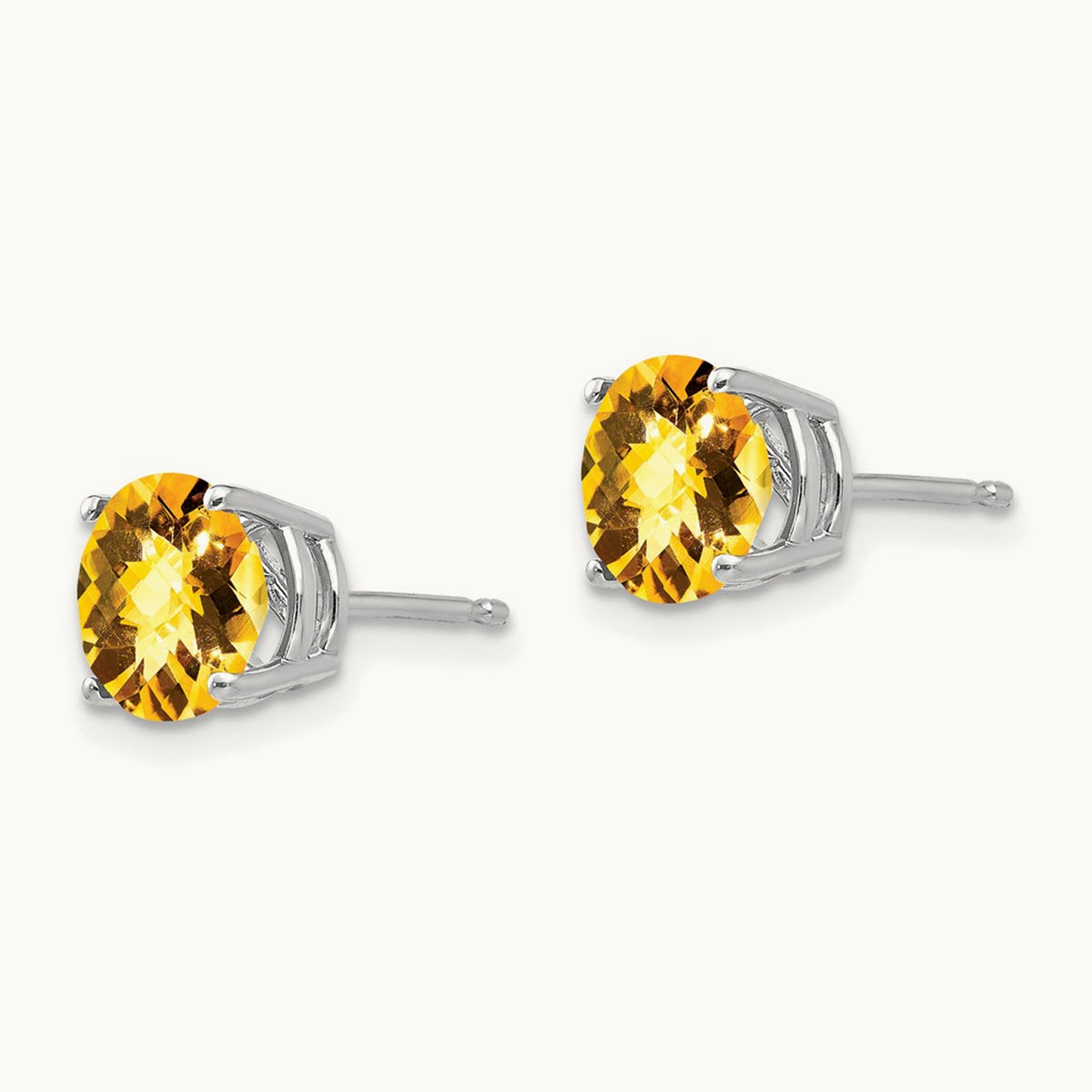 Citrine Checker Earrings, 7mm, 14K White Gold