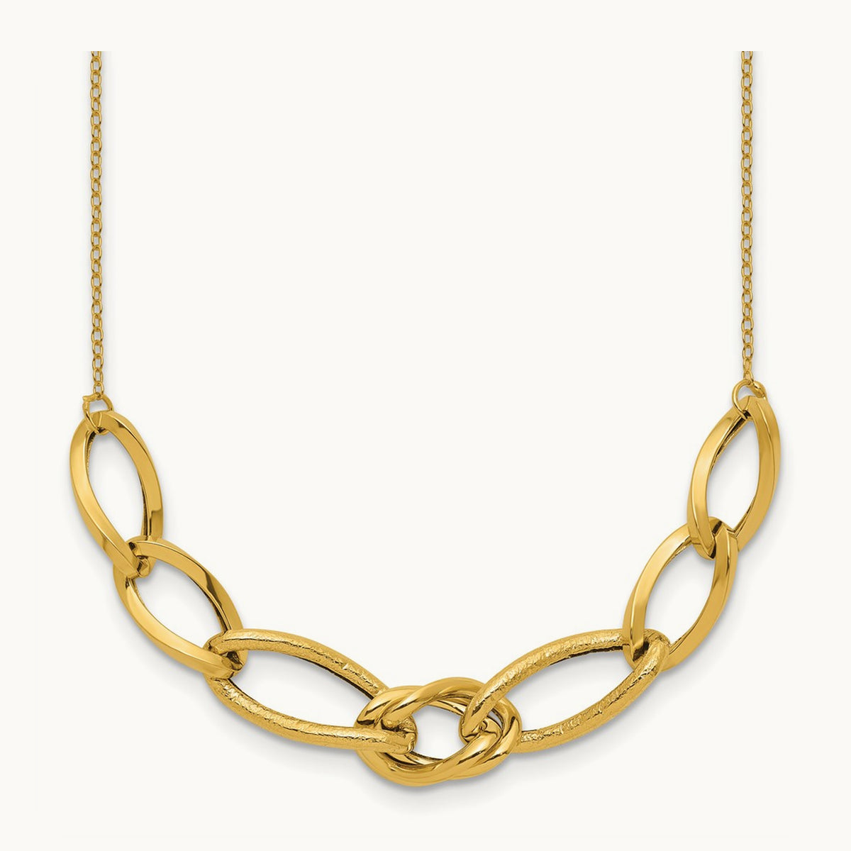 Polished and Textured Fancy Link Necklace, 14K
