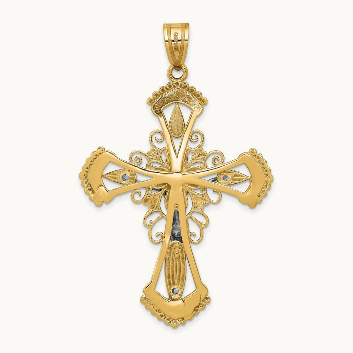 Diamond-cut Crucifix Pendant, 14K Two-tone