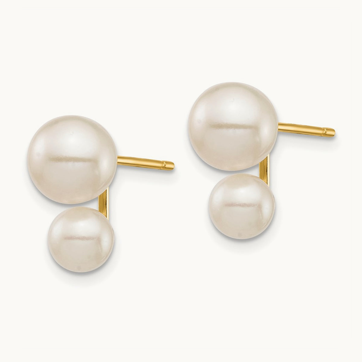 5 & White Round FW Cultured Double Pearl Post Earrings, 7mm, 14K