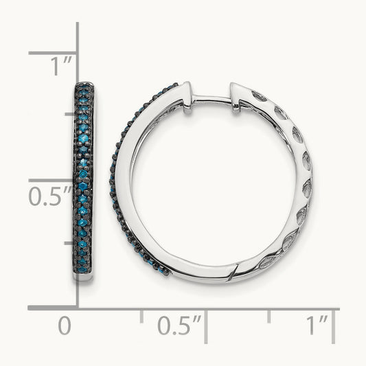 Blue Diamond Hinged Hoops, 2.2mm, 14K White Gold