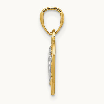 w/Rhodium Polished Guardian Angel in Heart Pendant, 14K