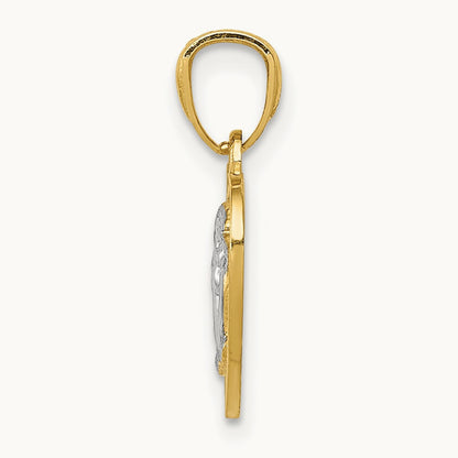 w/Rhodium Polished Guardian Angel in Heart Pendant, 14K