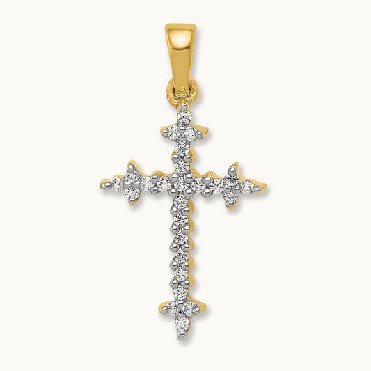 1/6ct. Diamond Fleur de Lis Cross Pendant, 14K with Rhodium