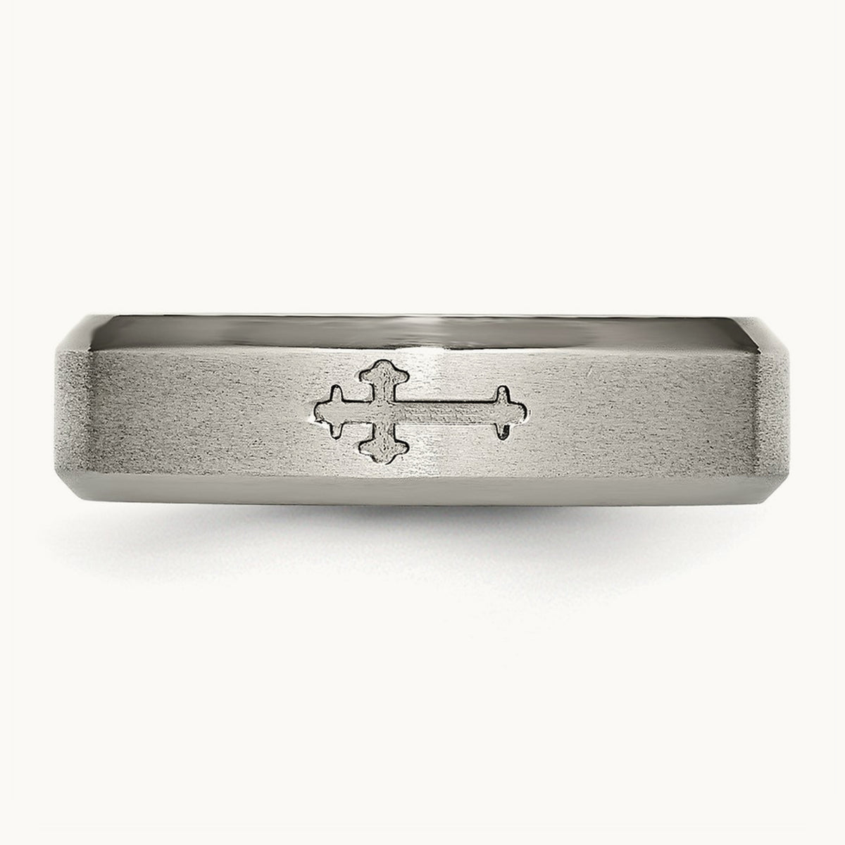 Brushed Center Cross Design Beveled Edge Band — 6mm