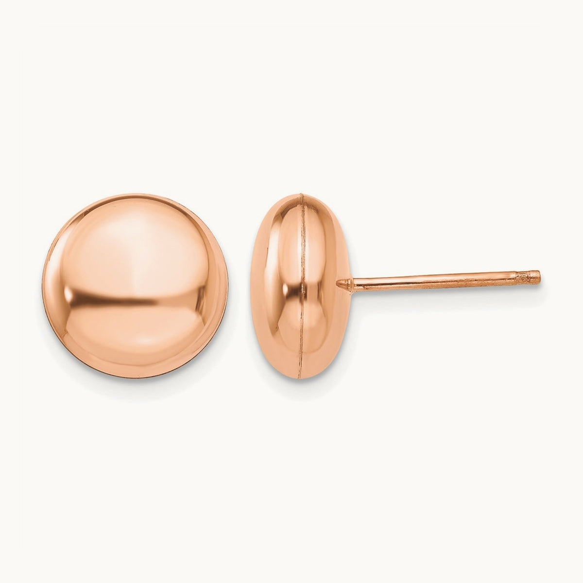 Polished Button Post Earrings — 14K Rose Gold, 10.5mm