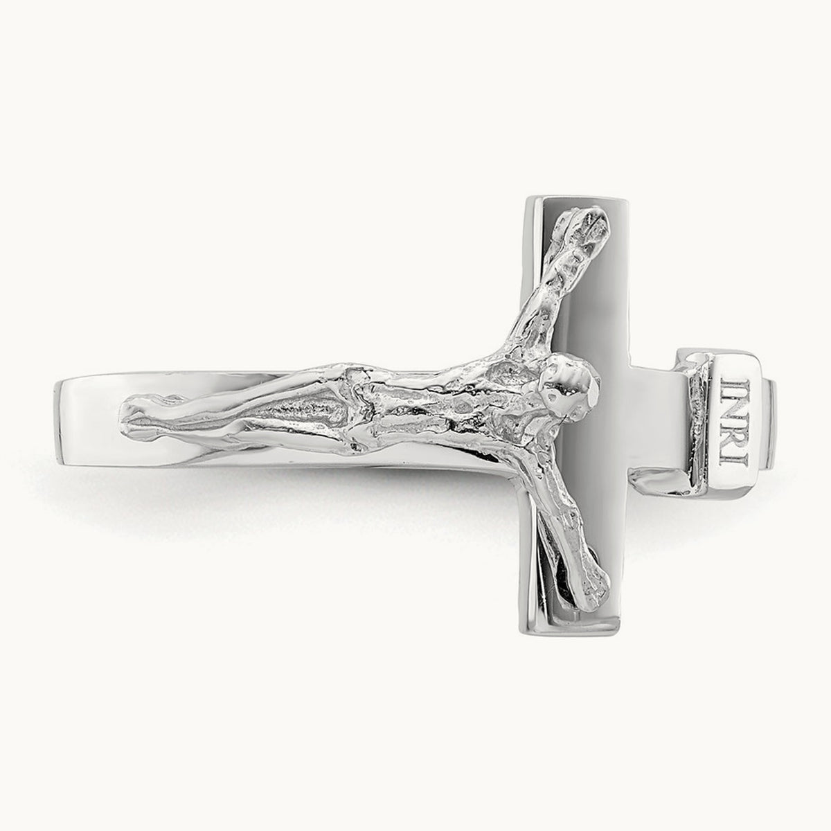 Polished INRI Crucifix Ring — 14K White Gold, 7