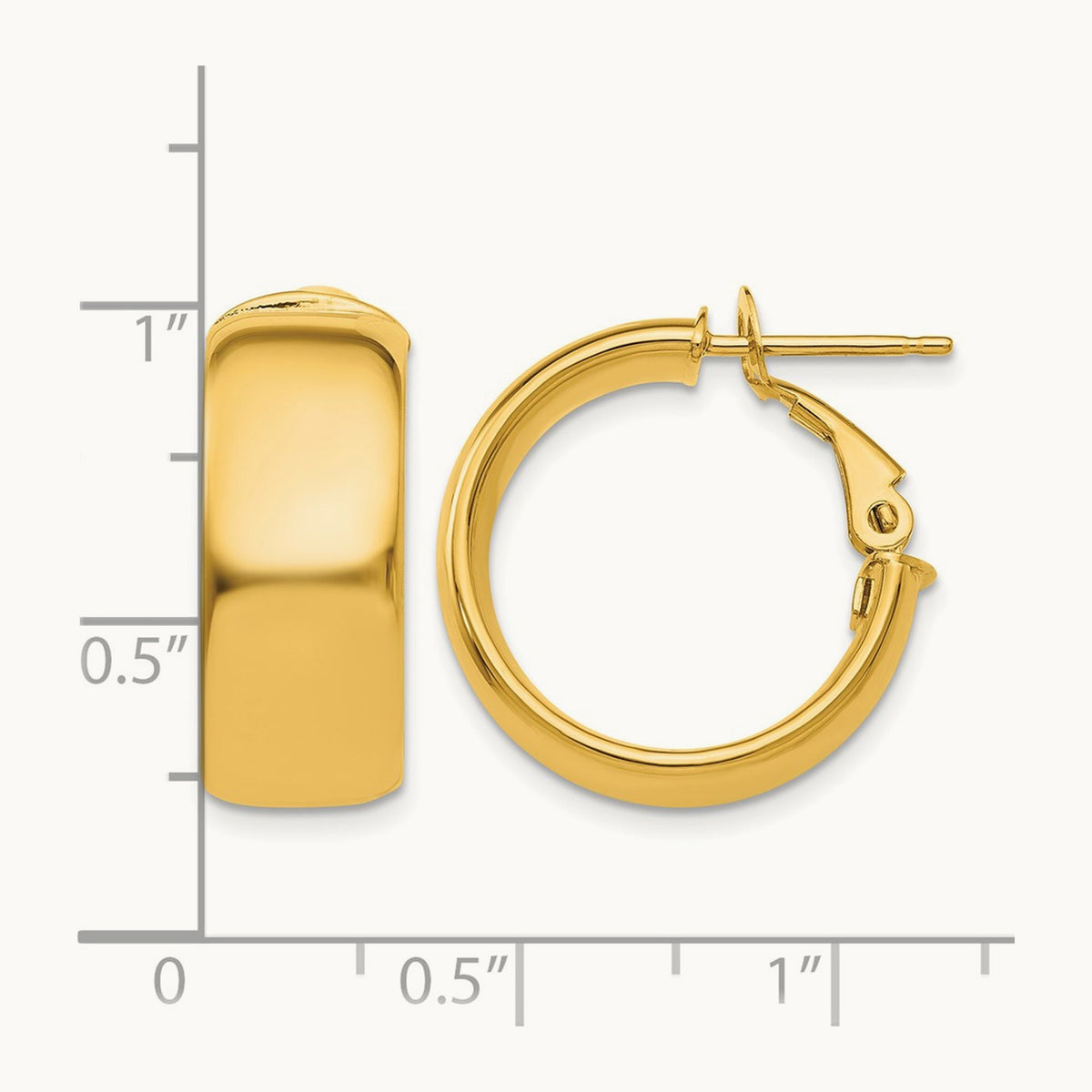 Small Omega Back Hoop Earrings, 7.75mm, 14K