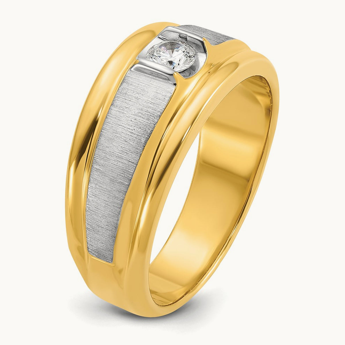 IBGoodman Men's Polished and Satin Diamond Complete Ring, 14K Two-tone