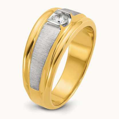 IBGoodman Men's Polished and Satin Diamond Complete Ring, 14K Two-tone