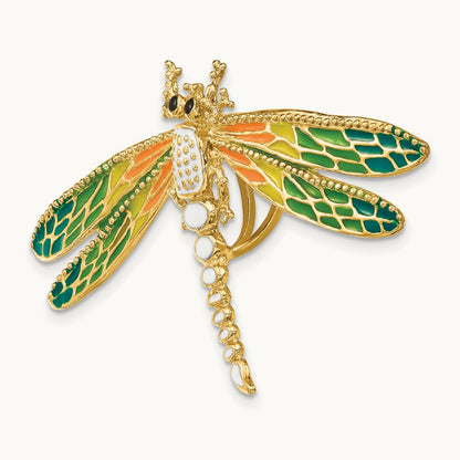 Multi-Color Enamel Dragonfly Charm, 14K