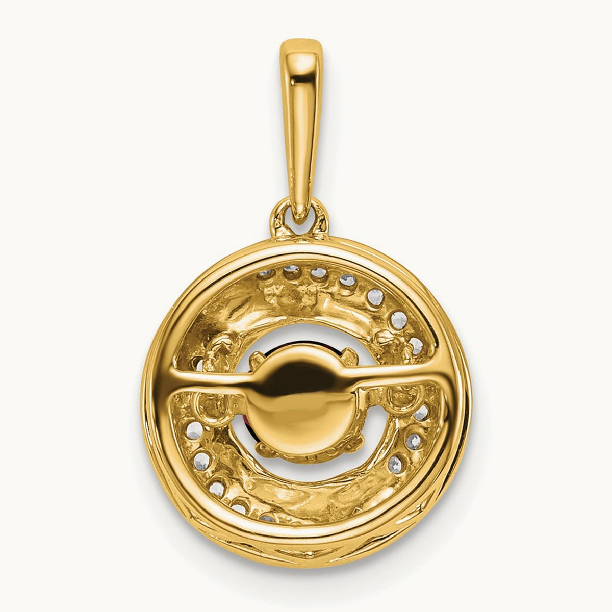 Round Garnet and Diamond Pendant — 14K Yellow Gold
