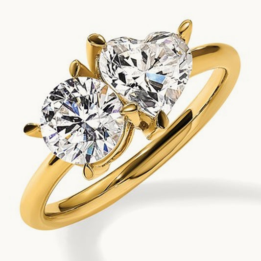 Round & Heart 2 Stone Engagement Ring, 2.00 ct tw Lab-Grown Diamond — 14K Yellow Gold