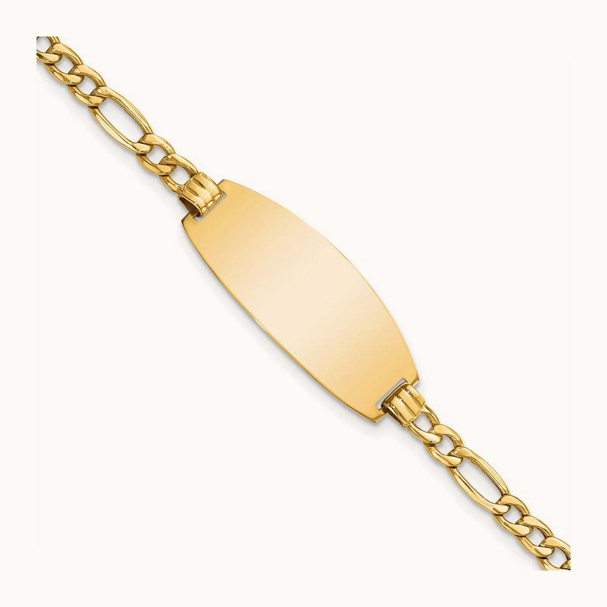 Semi-Solid Oval Figaro ID Bracelet — 14K Yellow Gold, 8mm