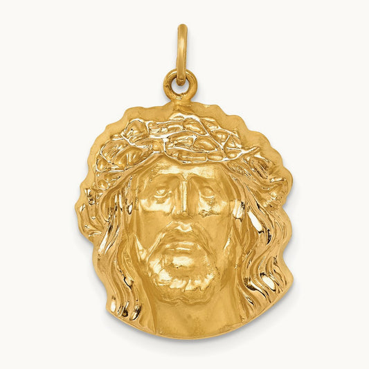 Hollow Polished/Satin Medium Jesus Medal, 14K