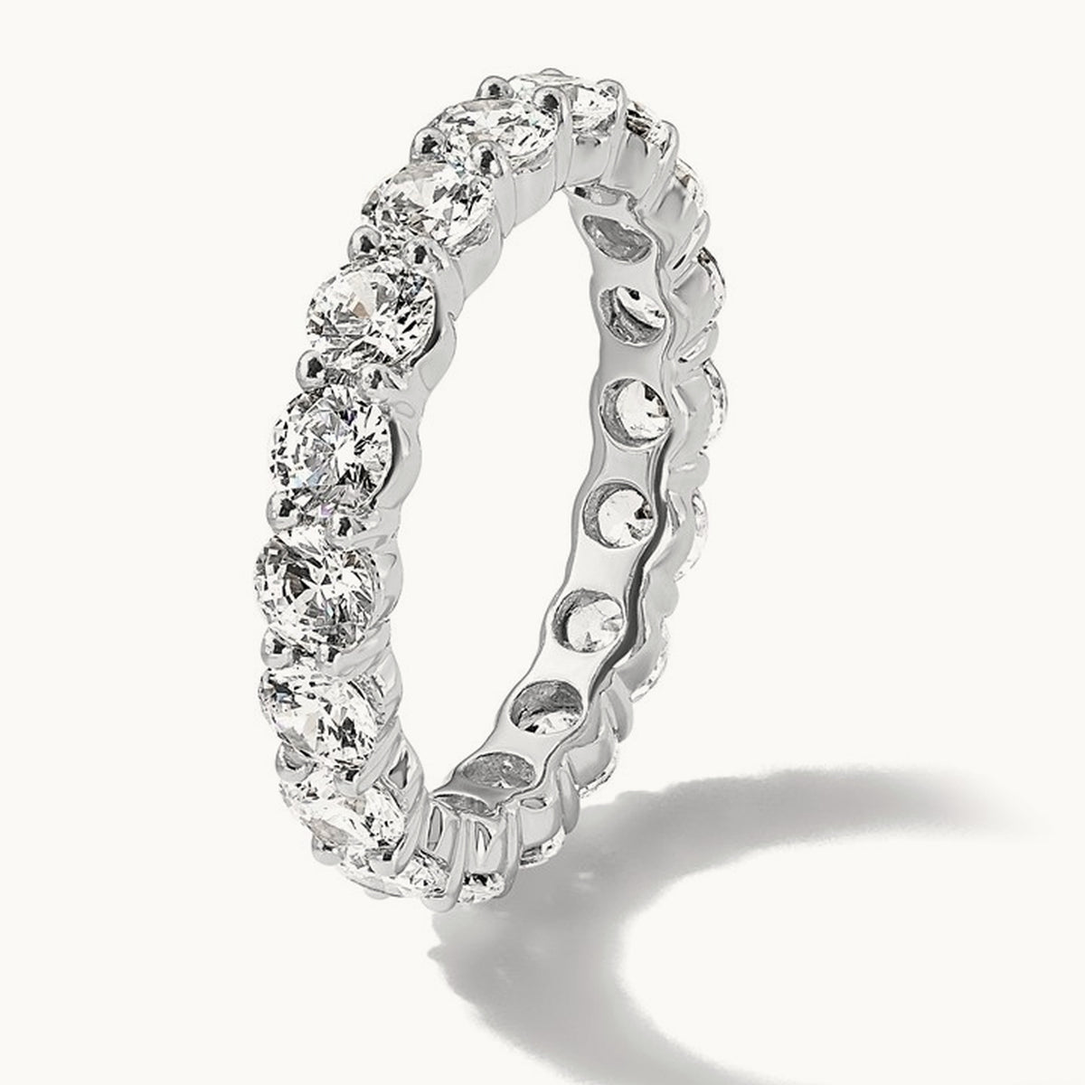 Polished U Shared Prong 3ct Diamond Eternity Band, 14K Gold in 14K White Gold