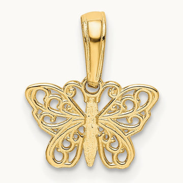 Polished Filigree Butterfly Charm — 14K Yellow Gold