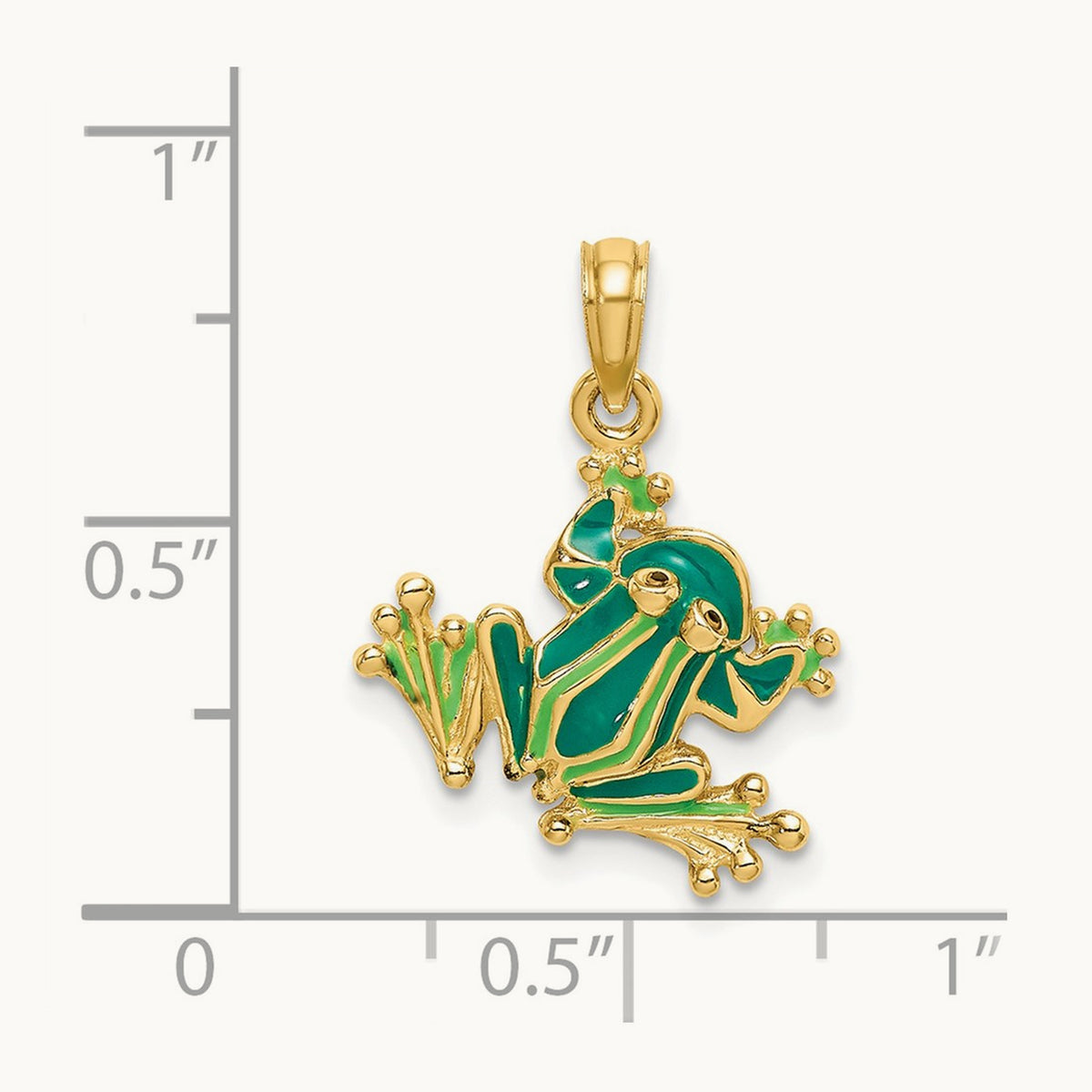 Green Enameled 2-D Small Frog Charm, 14K