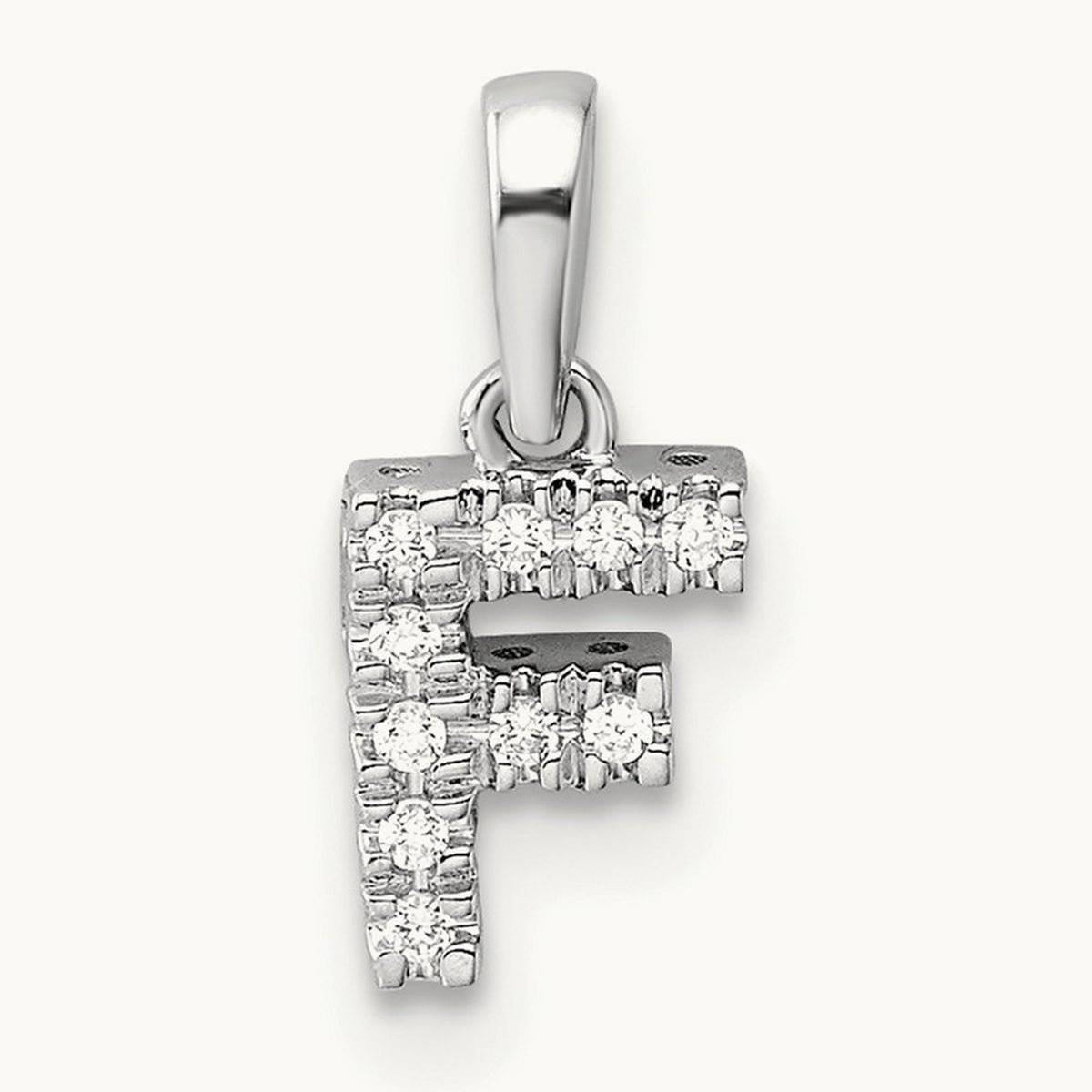 Diamond Initial with Bail Pendant — 14K White Gold, F