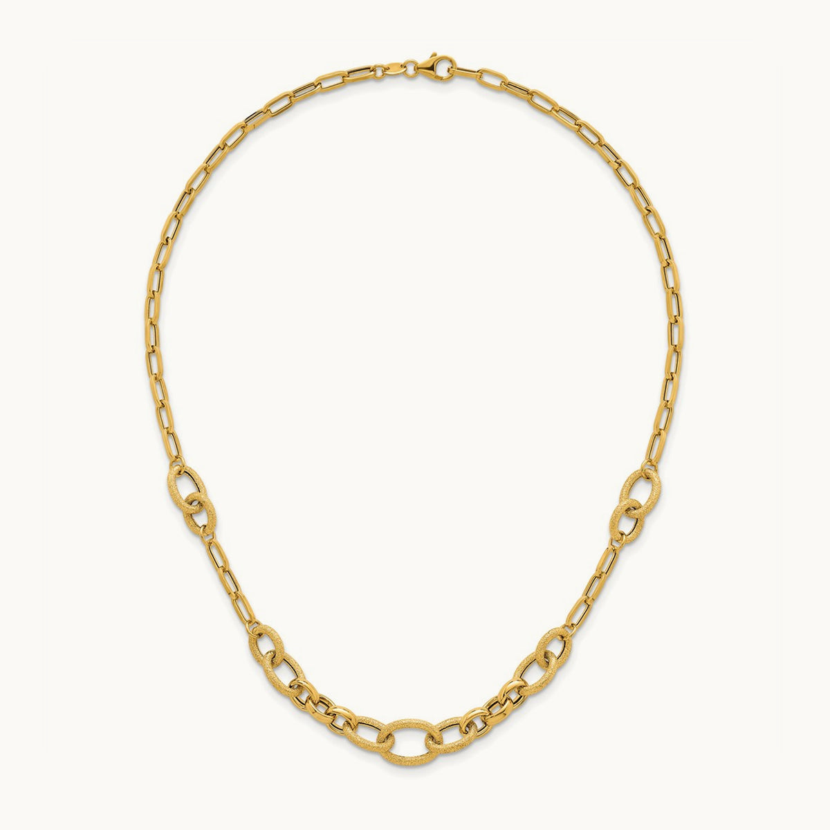 Polished and Textured Fancy Link 17.25in Necklace, 14K