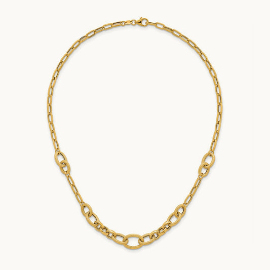 Polished and Textured Fancy Link 17.25in Necklace, 14K