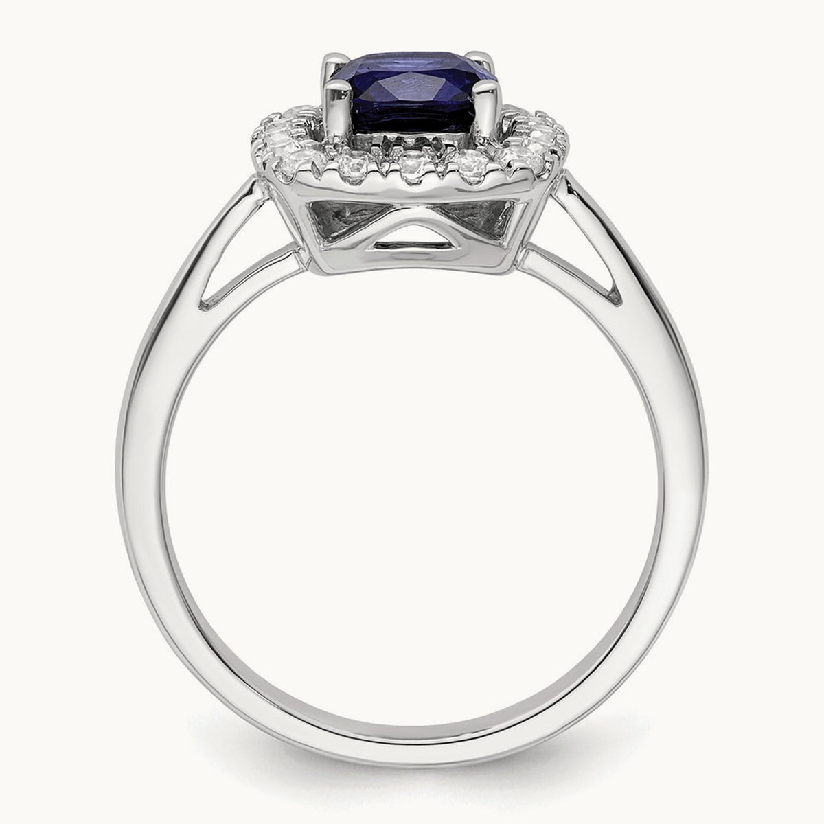 Sept Birthstone Created Sapphire Halo Ring, 0.25 ct tw Lab-Grown Diamond