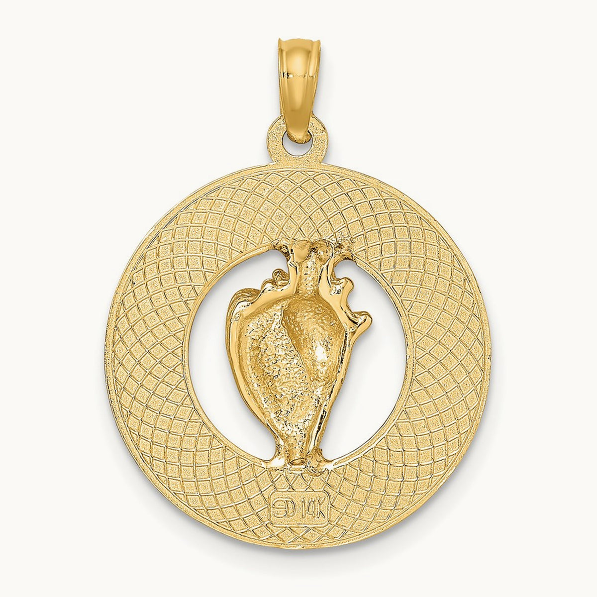KEY WEST w/Conch Shell Circle Charm, 14K