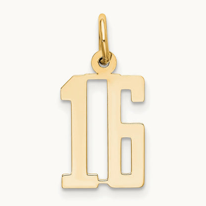 Small Elongated Number 16 Charm, 14K