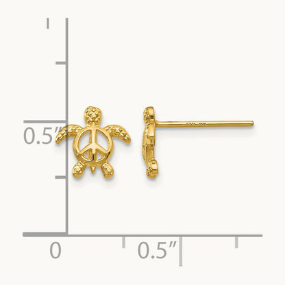 Peace Turtle Post Earrings — 14K Yellow Gold