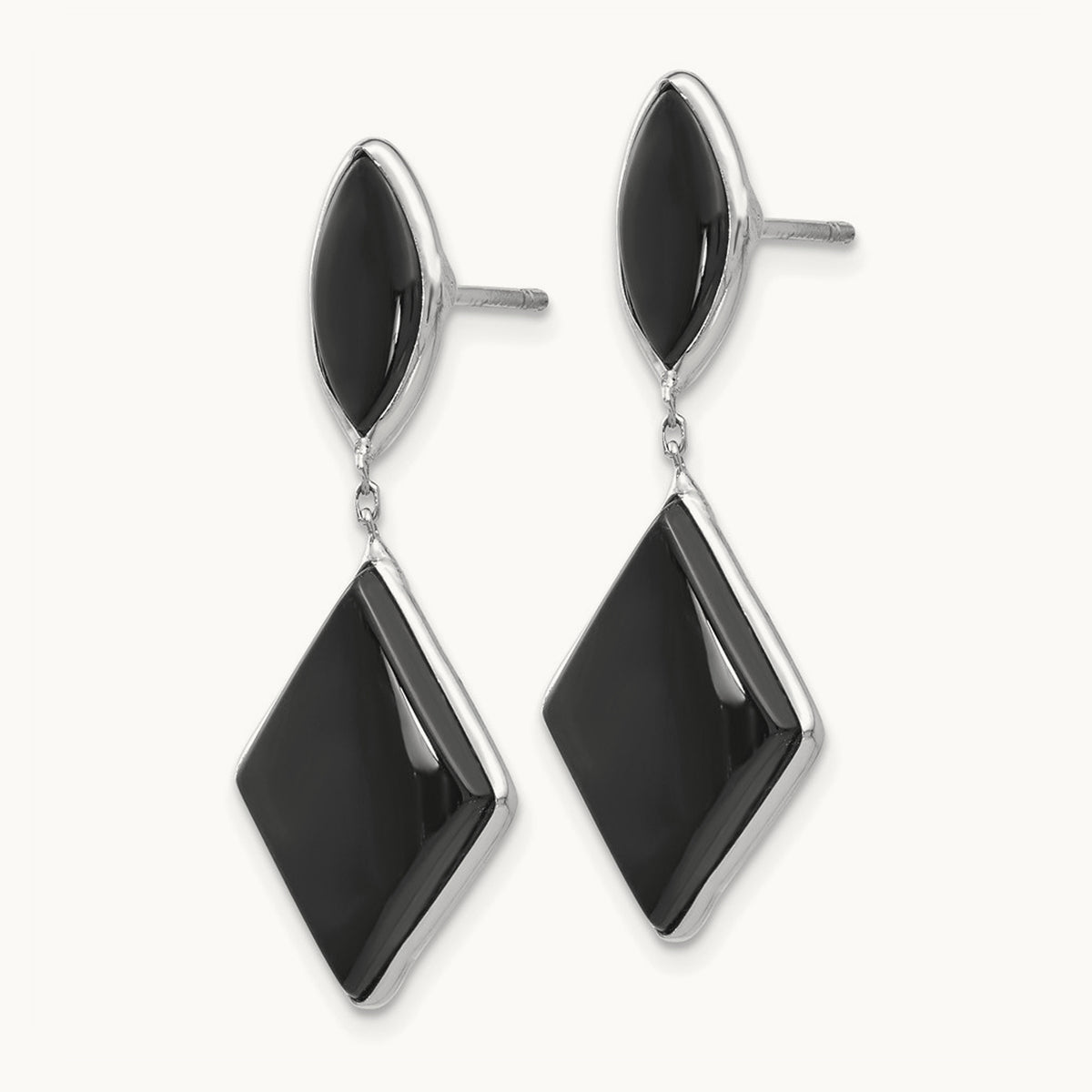 Onyx Dangle Post Earrings, 14K White Gold