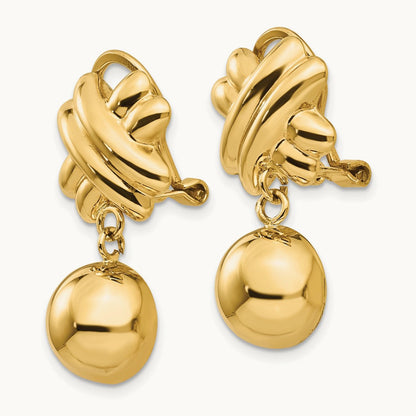 Non-pierced Fancy Ball Earrings, 14K