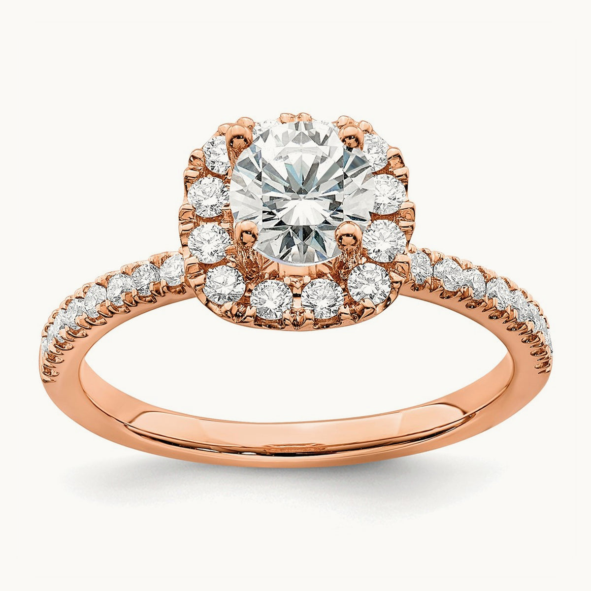 Round Halo Engagement Ring, 0.75-1.00 ct tw Lab-Grown Diamond — 1 ct, 14K Rose Gold, 7