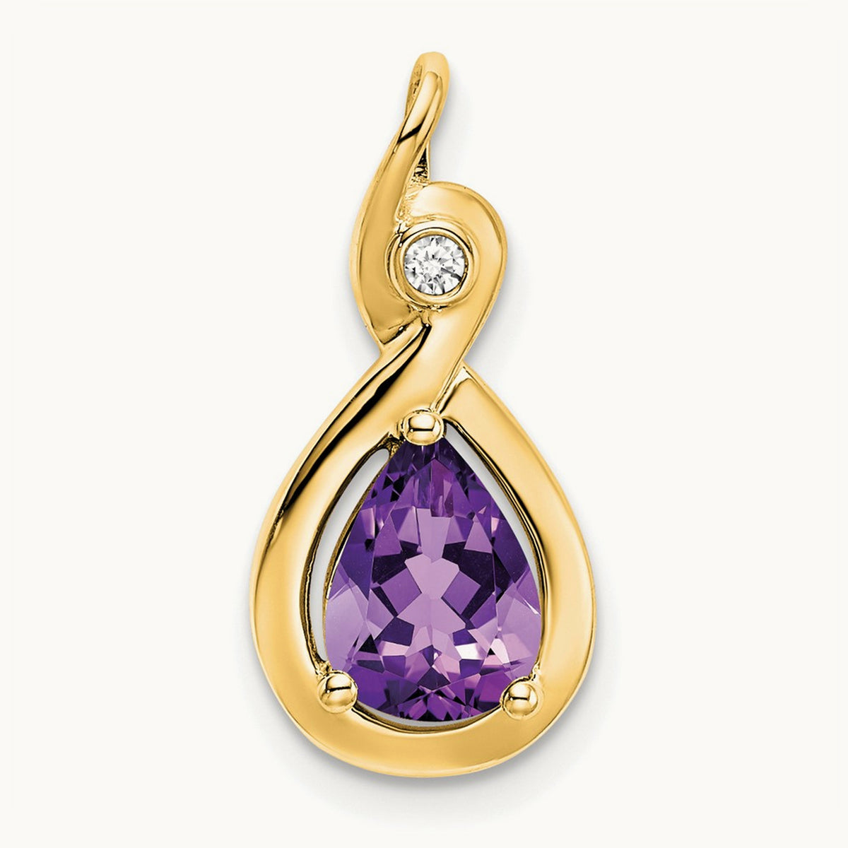 Pear Amethyst and Diamond Pendant — 14K Yellow Gold