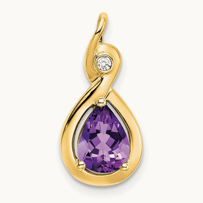 Pear Amethyst and Diamond Pendant — 14K Yellow Gold