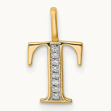 Diamond Letter T Initial Pendant, 14K