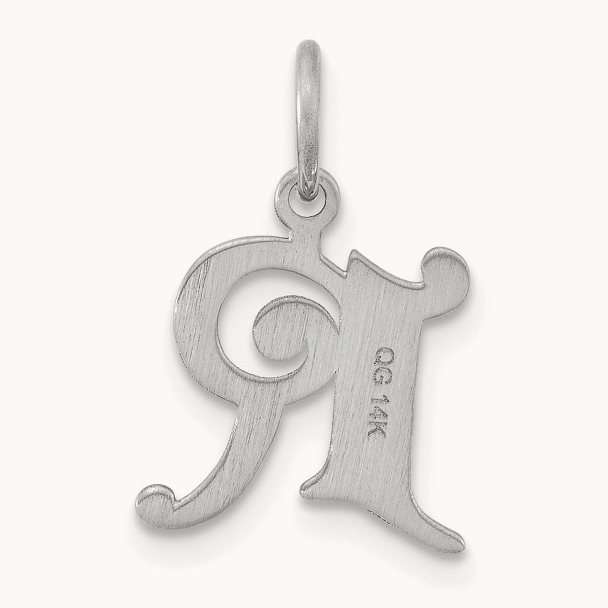 Diamond-cut Initial Charm — 14K White Gold, R