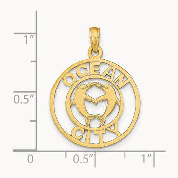 OCEAN CITY w/Dolphins Pendant, 14K