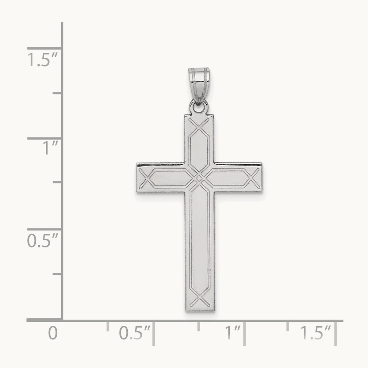 Solid Laser Etched Cross Pendant, 14K White Gold