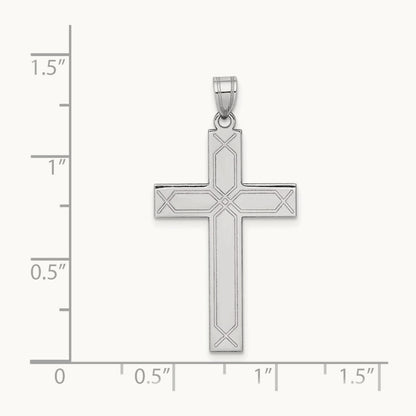 Solid Laser Etched Cross Pendant, 14K White Gold