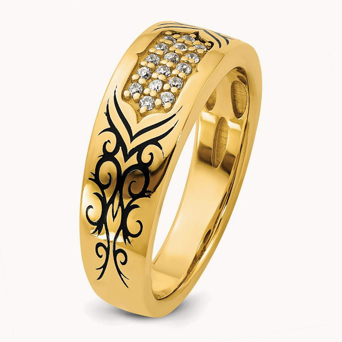 Antiqued IB Goodman Scroll Mens Complete 1/5ct Diamond Ring, 14K Yellow Gold