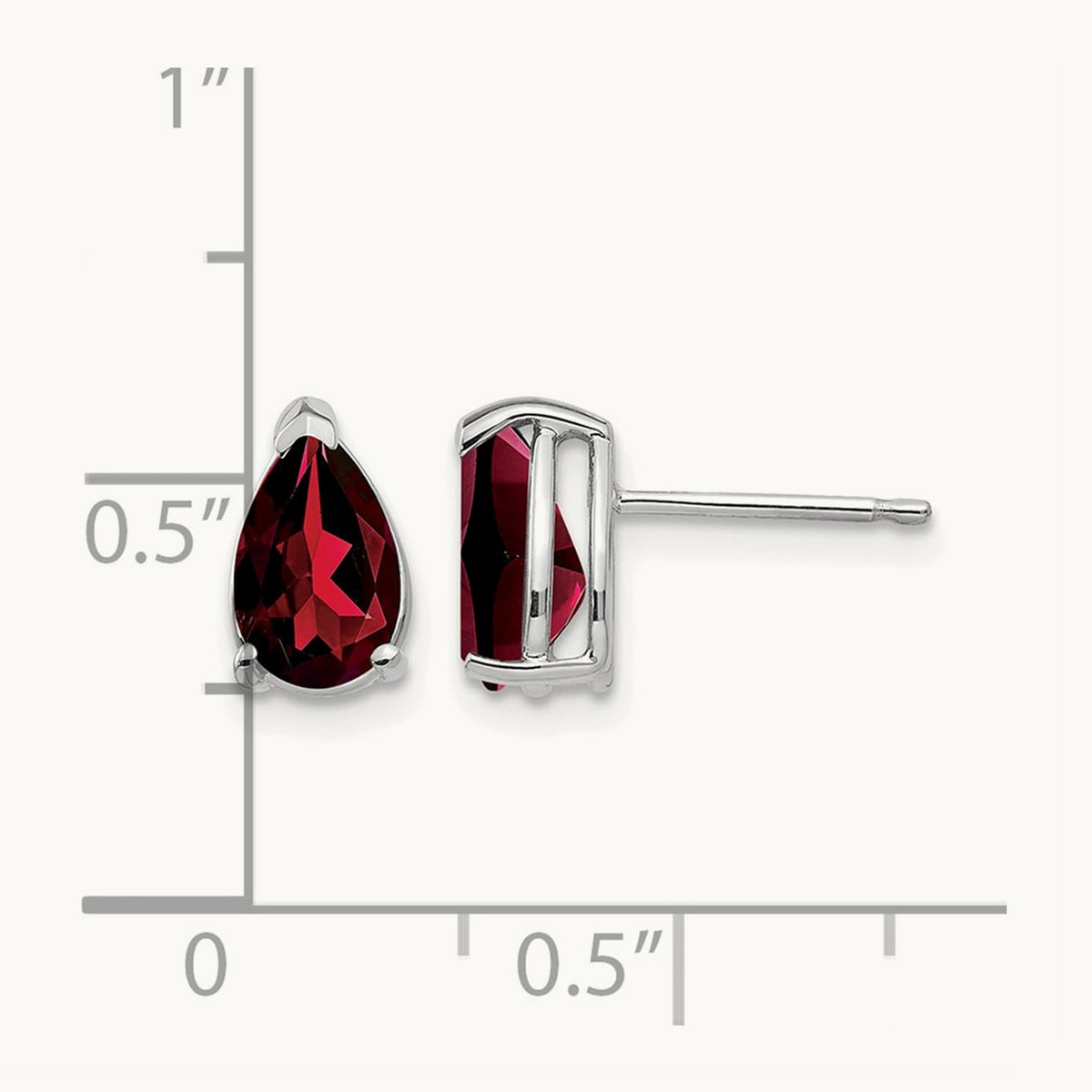 Garnet Pear Stud Earrings, 14K White Gold