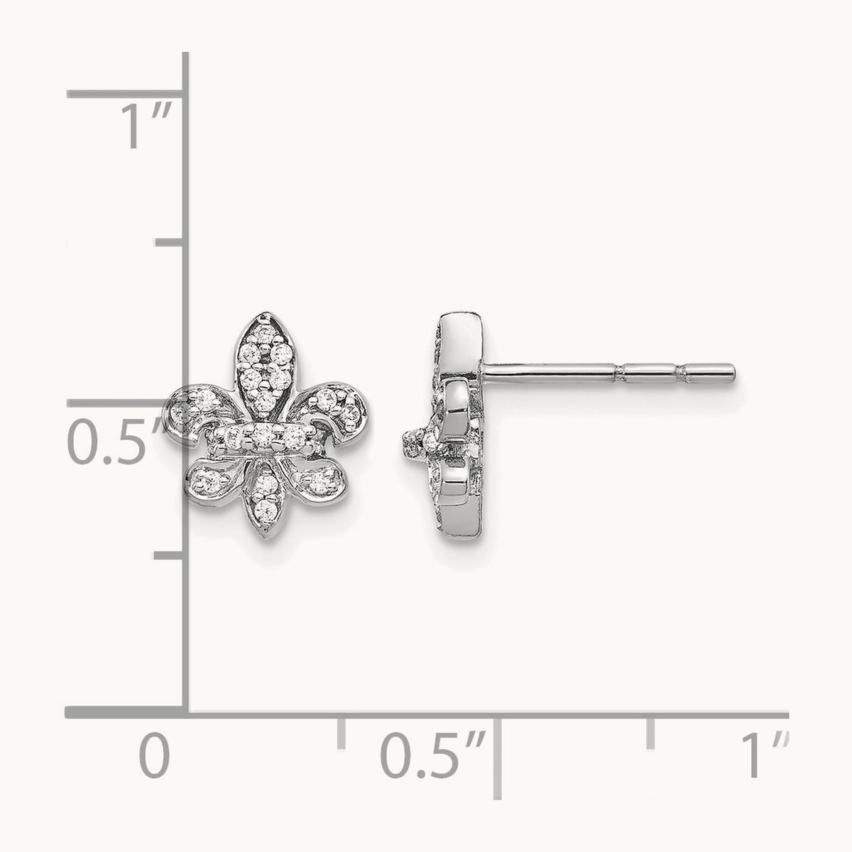 Diamond Fleur de Lis Post Earrings — 14K White Gold