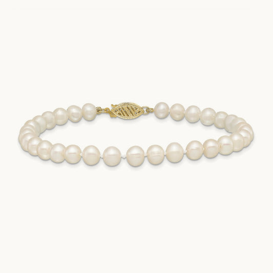 5- White FW Cultured Pearl 8.25in Bracelet, 6mm, 14K